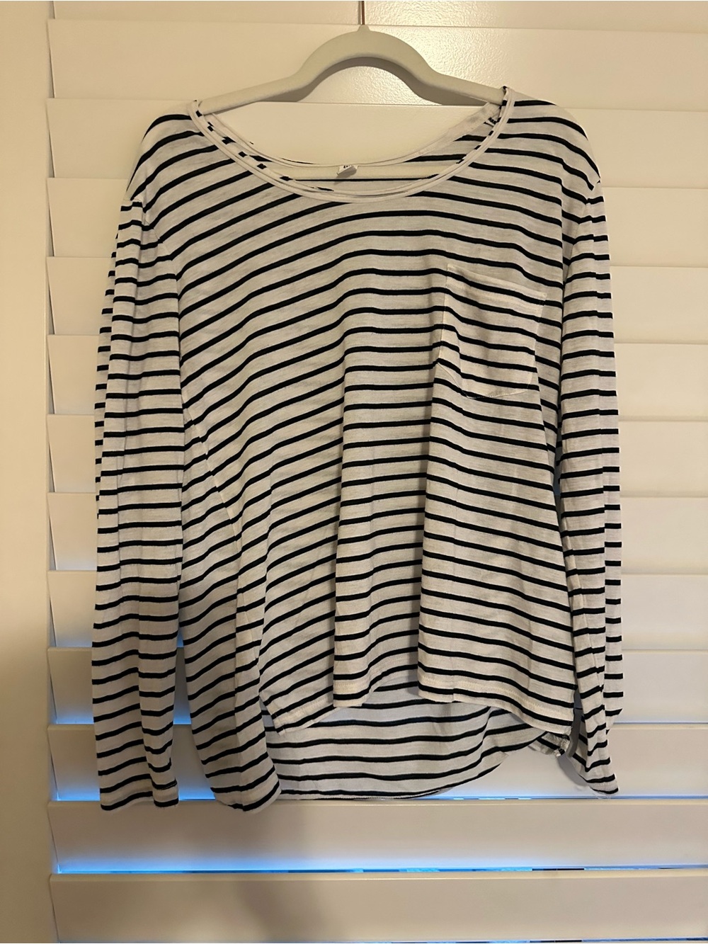 bp Black and White Striped Long Sleeve Crew Neck Tee